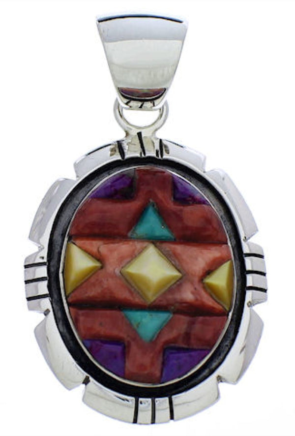 Multicolor Inlay Southwest Authentic Sterling Silver Pendant PX30460